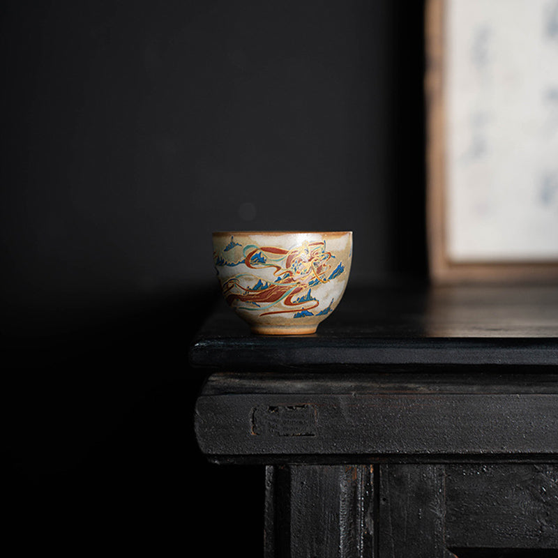 Buddha Stones Dunhuang Flying Apsaras Gaiwan Sancai Teetasse aus Keramik, Kung Fu Teetasse mit Deckel