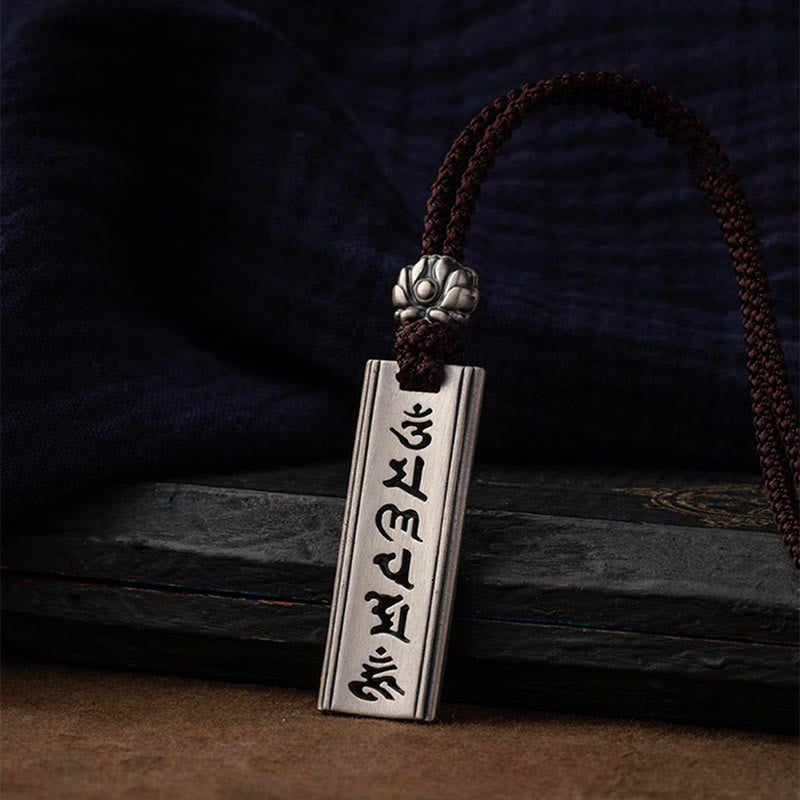 Buddha Stones 999 Sterling Silber Om Mani Padme Hum Halskette mit Lotus-Weisheitsgravur - image 1