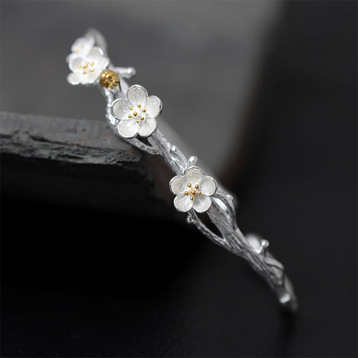 Buddha Stones 925 Sterling Silber Pflaumenblüten-Segen-Armband, verstellbarer Armreif - Pflaumenblüte - image 7