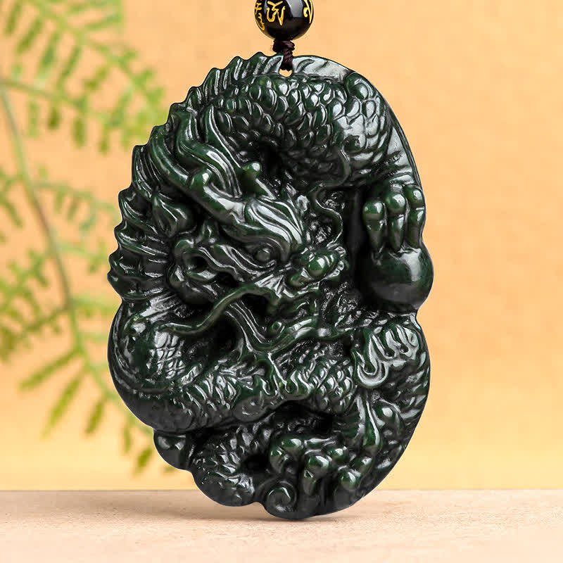 Buddha Stones Hetian Cyan Jade Dragon Success Harmony Halskette Perlenschnur Anhänger - Hetian Cyan Jade (Erfolg ♥ Heilung) - image 1