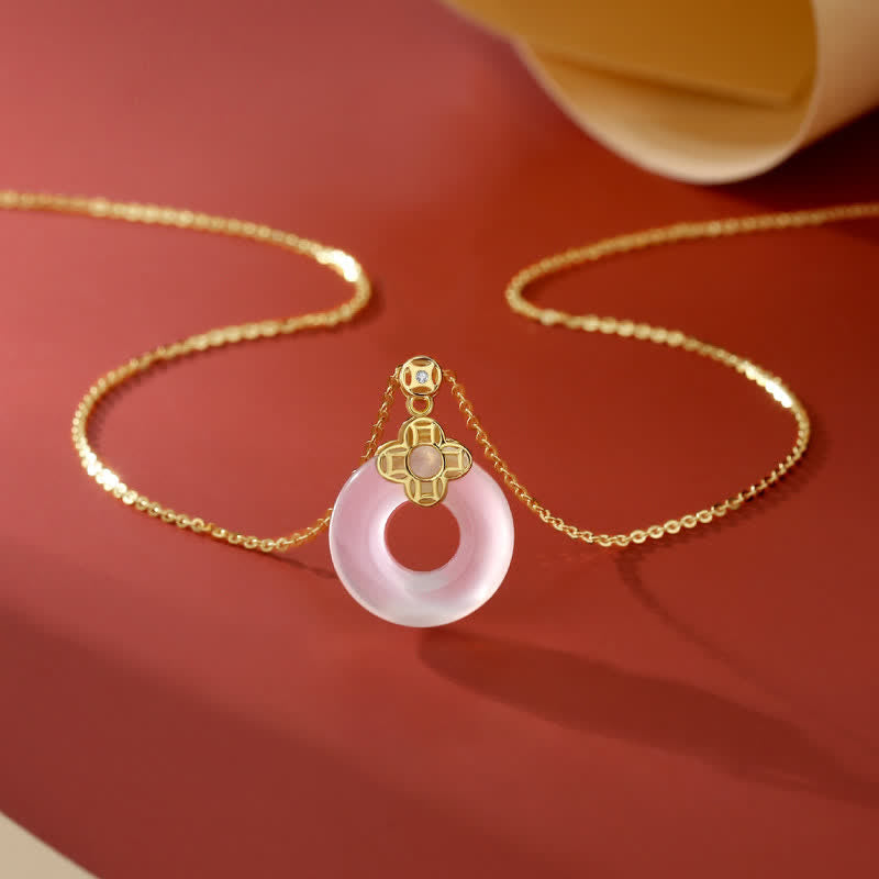 925 Sterling Silber Chalcedon-Münze Friedensschnalle positiver Halskettenanhänger - Gold - image 0
