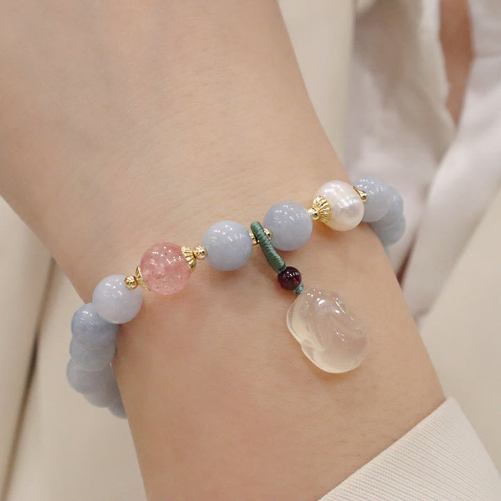 Buddha Stones Natürliches Aquamarin-Chalcedon-Charm-Armband „Serenity Rabbit Gourd Cat“. - Aquamarin-Chalcedon-Kaninchen - image 2