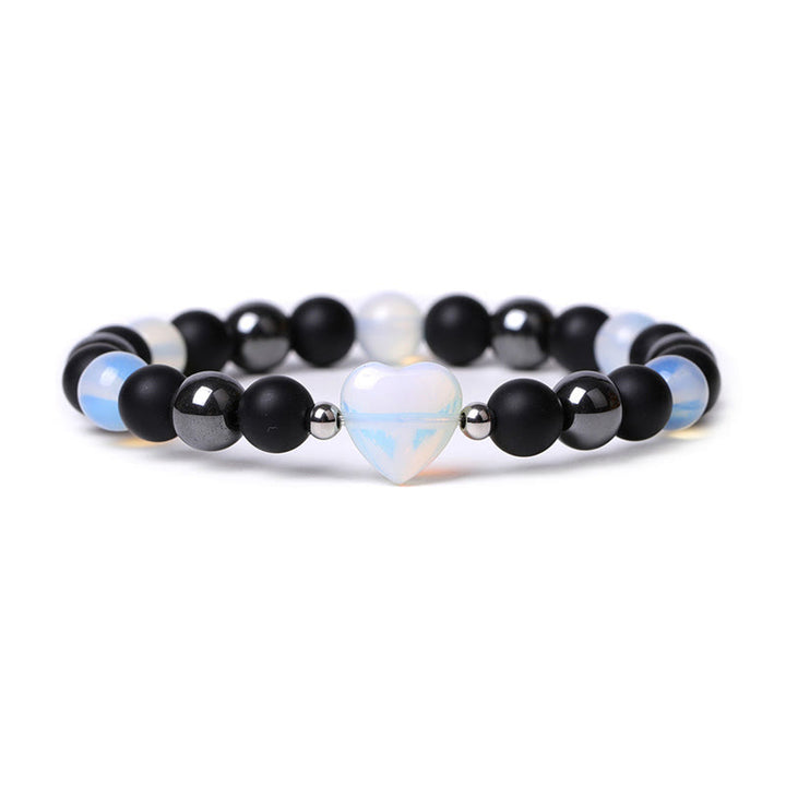 Buddha Stones Schwarzer Onyx Tigerauge Stein Kristall Liebe Herz Schutz Armband