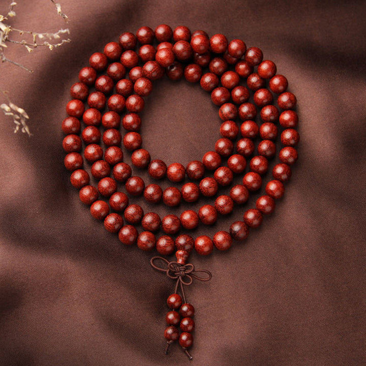 Buddha Stones Tibetisches kleines Blatt rotes Sandelholz 108 Perlen Mala Meditationsarmband