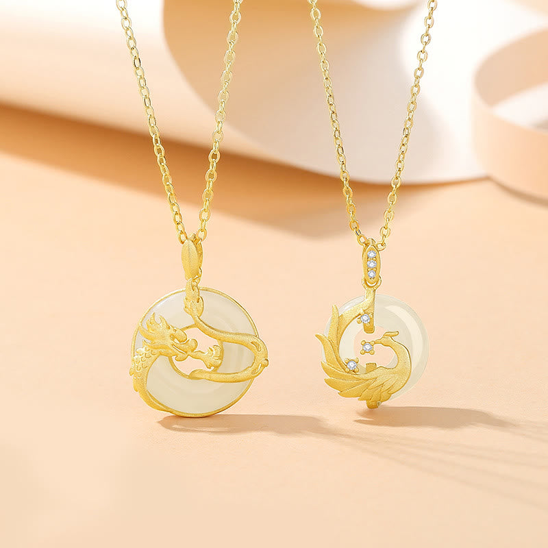 ❗❗❗Ein Blitzverkauf – Buddha Stones 925 Sterling Silber Jahr des Drachen Hetian Jade Goldener Drache Phönix Friedensschnalle Glückskettenanhänger - image 0