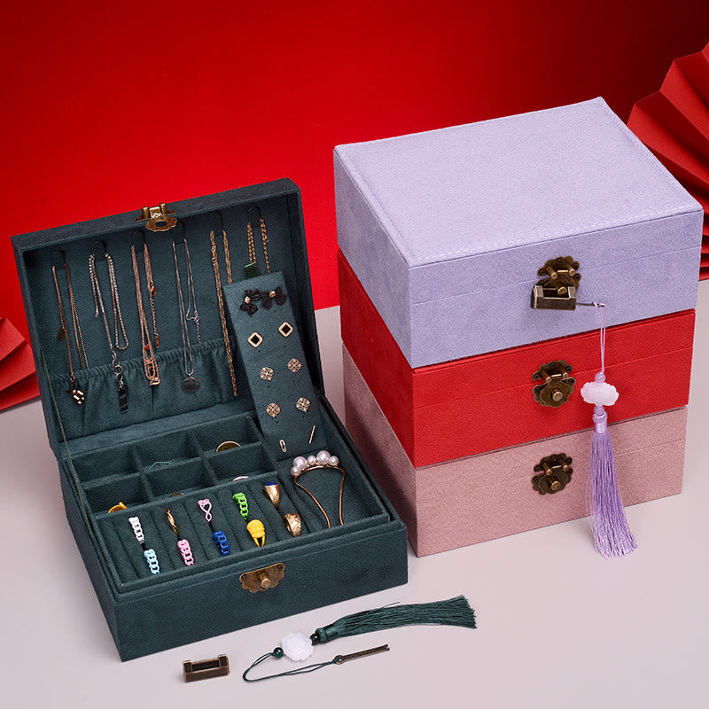 Buddha Stones, schlichtes Design, Schmuckkästchen, Organizer, zweilagige Schmuck-Aufbewahrungsbox, Flanell-Box mit Schloss - image 1