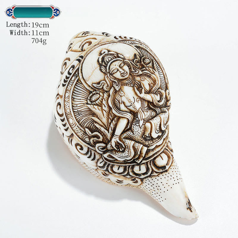 Tibetische handgemachte gravierte Shankha Buddha Avalokitesvara Conch Shell Reichtum Dekoration - Grüne Tara 19*11cm - image 16