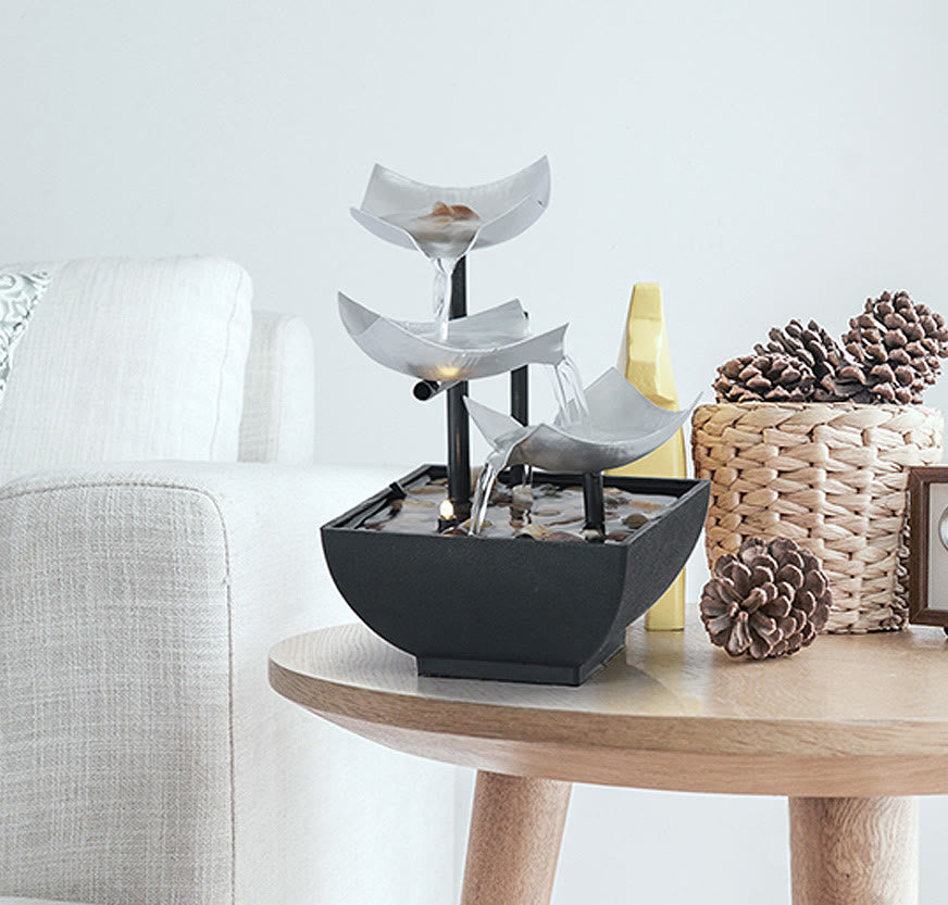 Dreischichtige Wasserfall-Brunnen-Tisch-Lotus-Ornamente mit Flussfelsen-Desktop-Dekoration - image 3