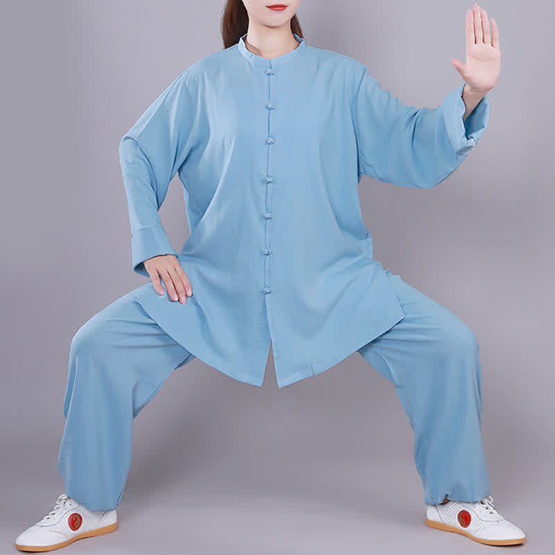 Tai Chi Qigong Meditation Gebet Spirituelle Zen Praxis Unisex Baumwoll-Leinen-Kleidungsset - Blau - Langarm - US14， UK/AU18，EU46 (3XL)  - image 15