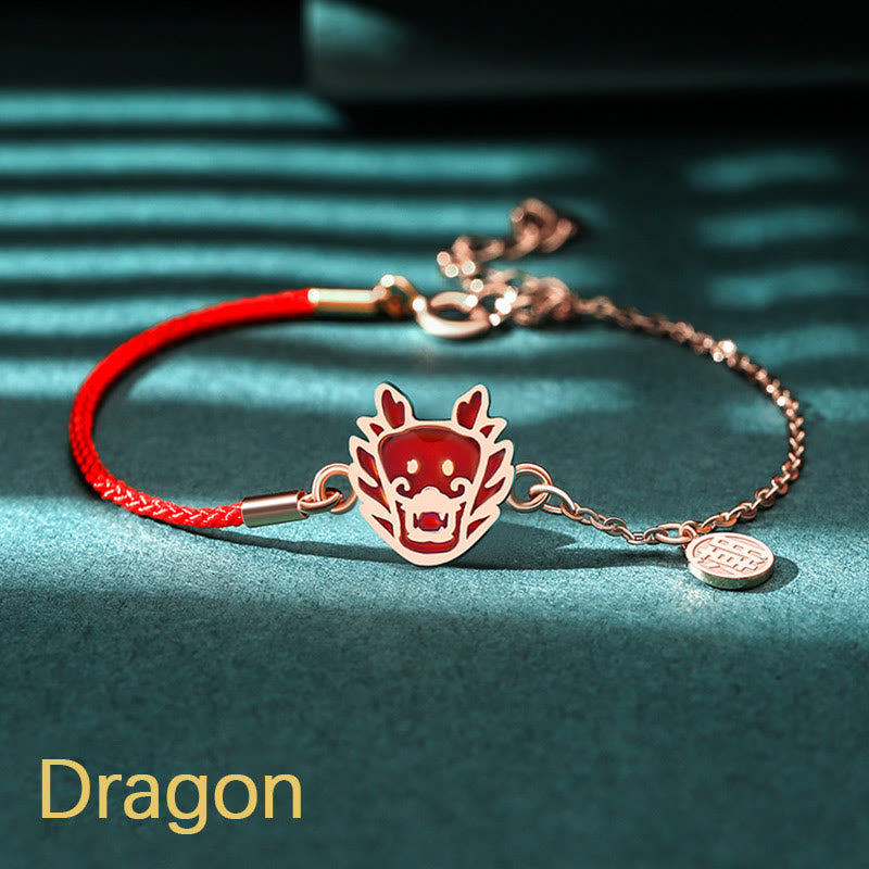 Buddha Stones 925 Sterling Silber Farbwechselndes chinesisches Sternzeichen Glücksschutz Rotes Kettenarmband - Drache (Handgelenkumfang 14–15 cm) - image 0
