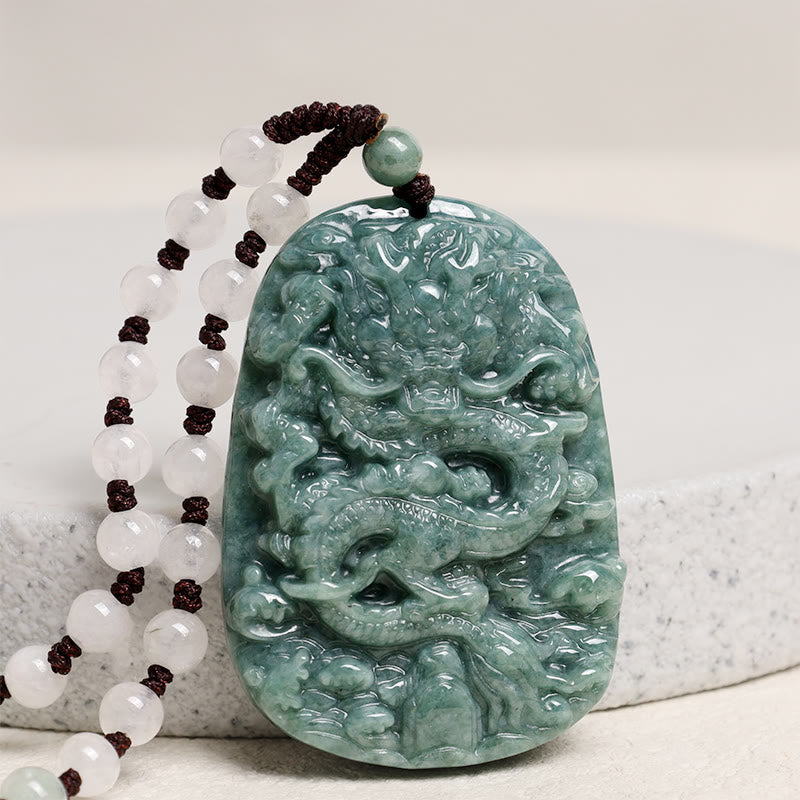 Buddha Stones, chinesisches Sternzeichen, Drache, Jade, Wohlstand, Halskette, Perlenschnur-Anhänger