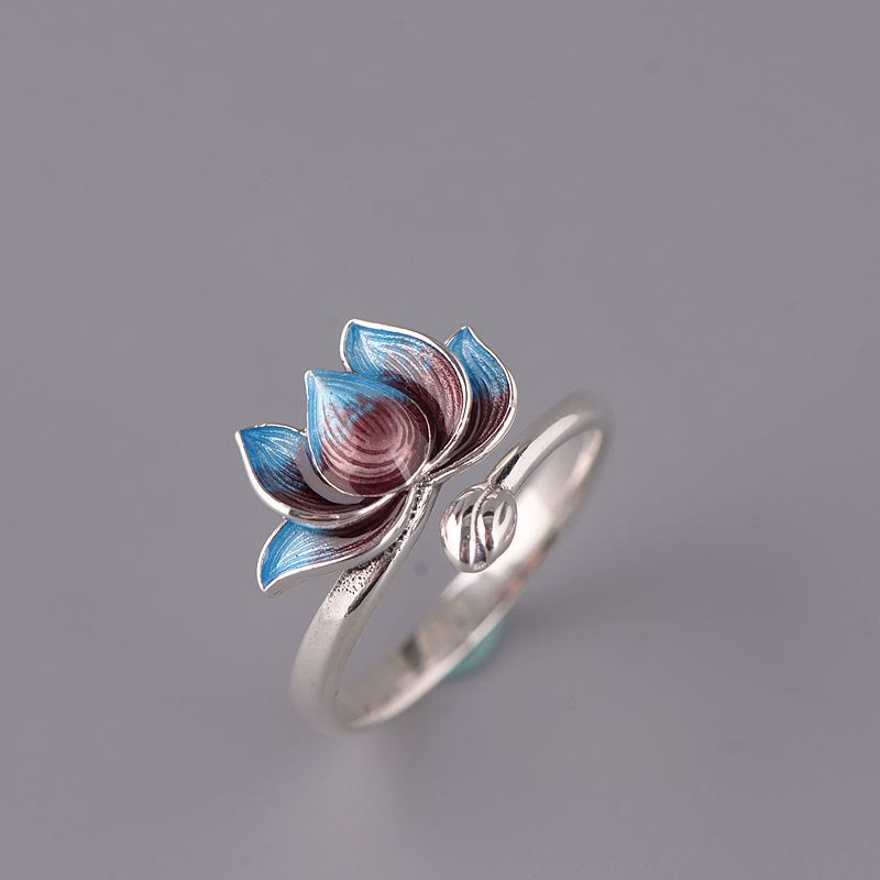Buddha Stones 925 Sterling Silber Lotusblume Neuanfang Verstellbarer Ring - image 1