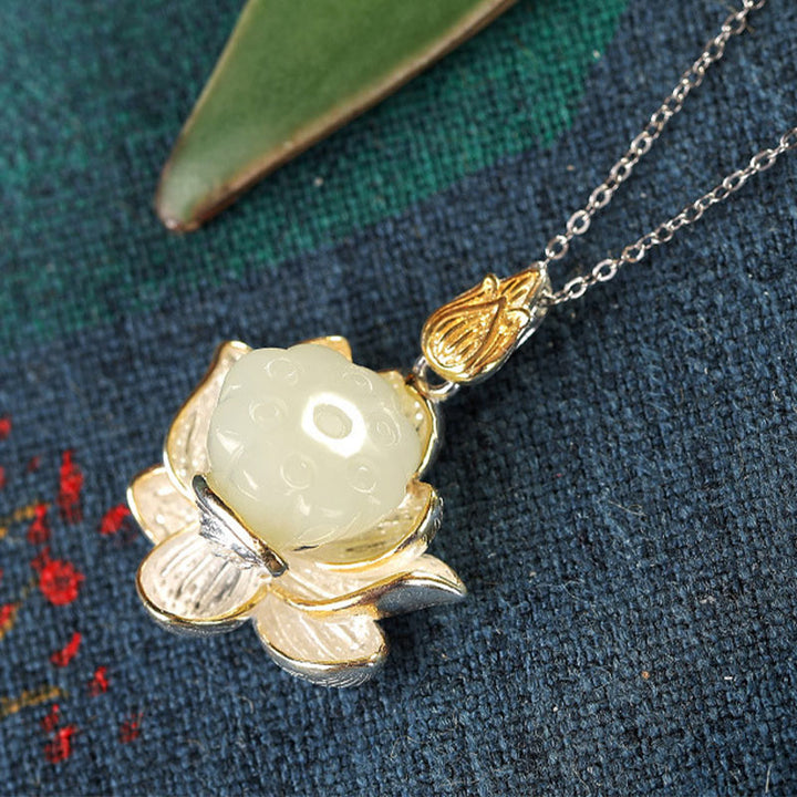 Weiß Jade-Lotusblumen-Glücks-Halskette - image 8