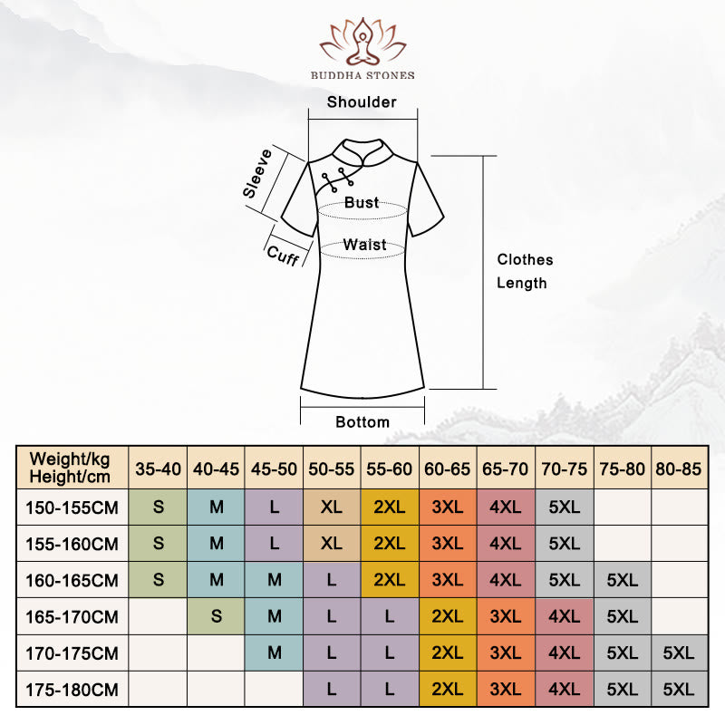 Buddha Stones Vintage Auspicious Clouds Leaf Print Cheongsam Kleid Damen Qipao Kleid - image 16