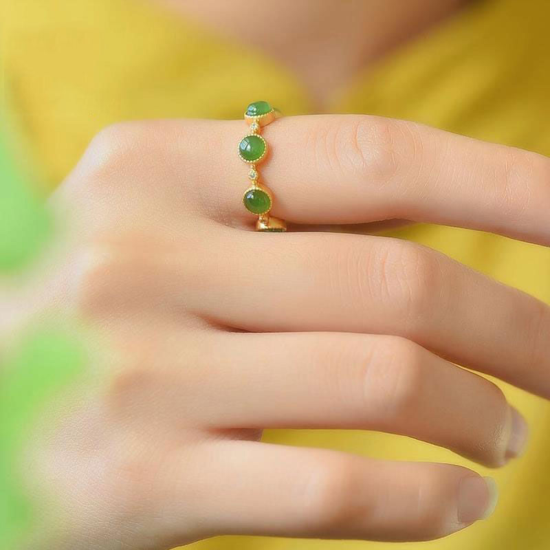 Buddha Stones Healing Calm Ring, verstellbarer Jade, Zyanblau - image 3