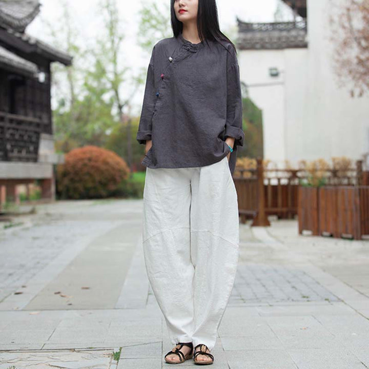 Buddha Stones Ramie Leinen Bluse Damen Shirt Top Chinesische Hanfu Stil Kleidung