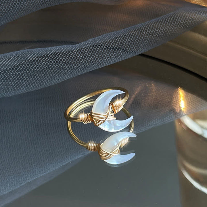 Buddha Stones Natürlicher Tridacna-Stein Mond 14K Gold Segensring - image 2