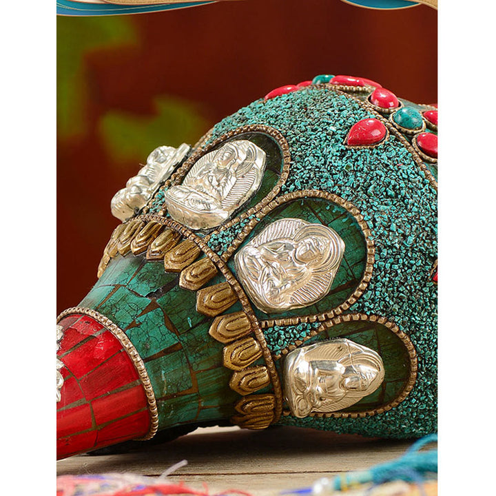 Tibetische handgemachte Shankha Om Mani Padme Hum Buddha Avalokitesvara Türkis Muschel Muschel positive Dekoration - image 7