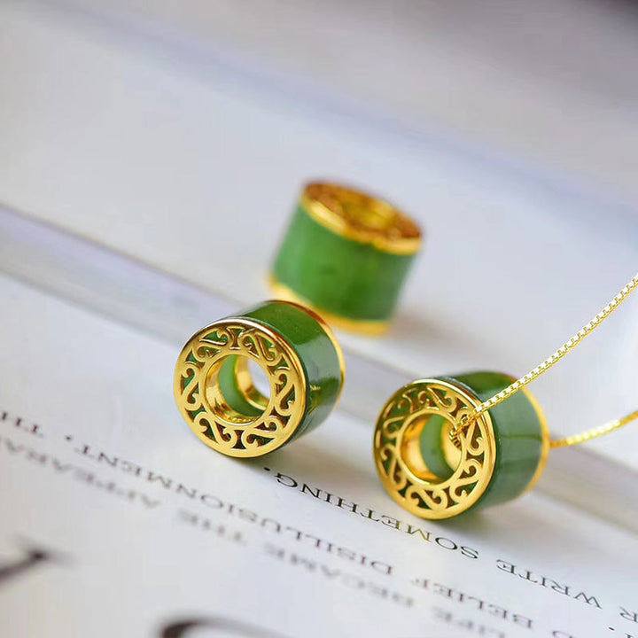 Buddha Stones, runder Cyan-Jade-Glück-Halsketten-Anhänger - image 1