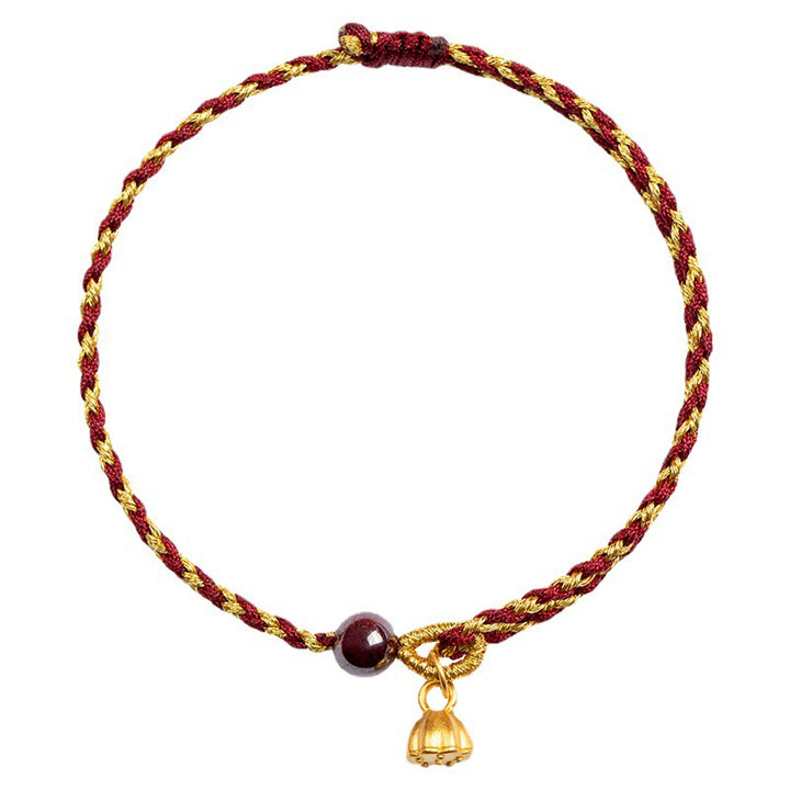 Buddha Stones Handgefertigtes Lotus-Armband aus Rotgold mit Zopfmuster, Motiv: Lotus Peace And Joy