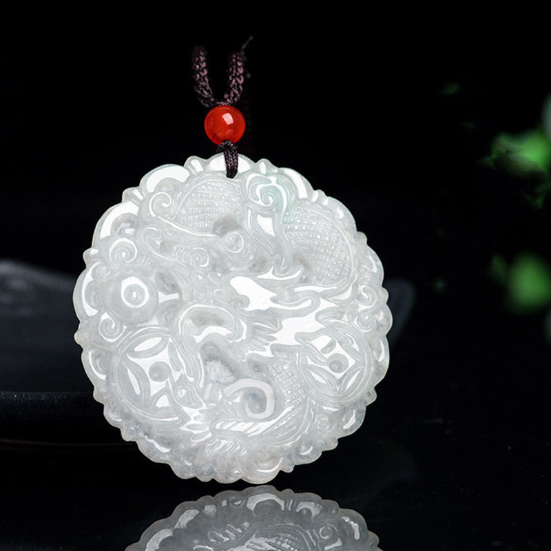 Buddha Stones Weiß Jade-Drachenschutz-Halsketten-Anhänger - image 7