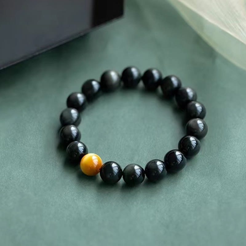 Buddha Stones natürliches Regenbogen-Obsidian-Tigerauge-Positive-Love-Armband