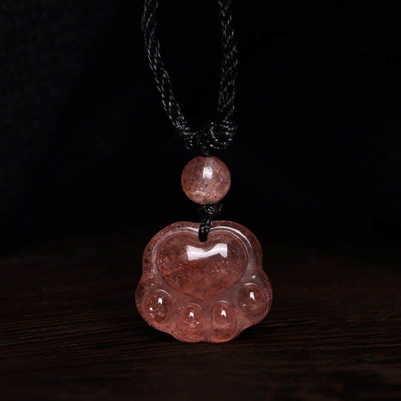 Buddha Stones Erdbeerquarz Schöner Katzenpfotenkrallen-Heilungskettenanhänger - image 7