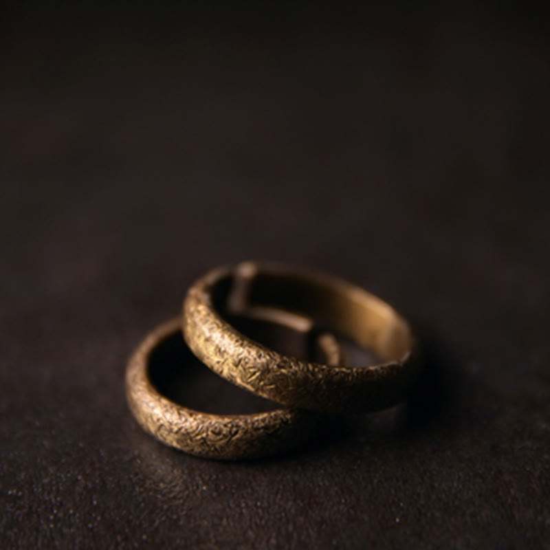 Buddha Stones Tibetischer Vintage-Kupfer-Glücksring mit Texturdesign für Paare - image 1