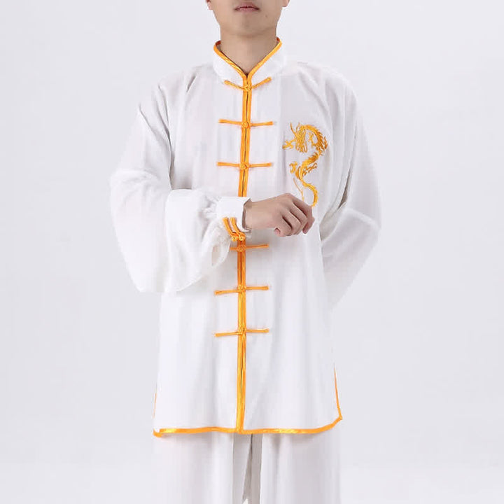 Mit Drachen besticktes Qi Gong Zen Spirituelle Praxis Meditation Gebetsuniform Unisex-Kleidungsset - image 2