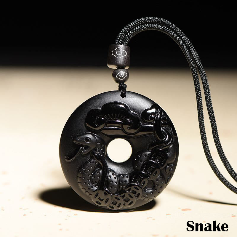 Buddha Stones, chinesisches Sternzeichen, natürlicher schwarzer Obsidian, Friedensschnalle, Stärke-Halsketten-Anhänger - Schlange - image 17