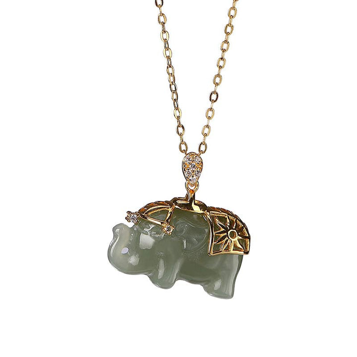 Buddha Stones 925 Sterling Silber Jade Elefant Segen Glück Halskette Kettenanhänger - image 8