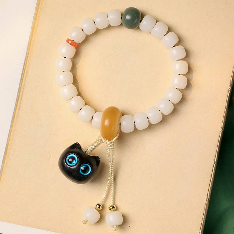 Armband mit Buddha Stonesn, natürlichem Bodhi-Samen, afrikanischem Schwarzholz, hübscher Katzenanhänger, Friedensharmonie - image 7