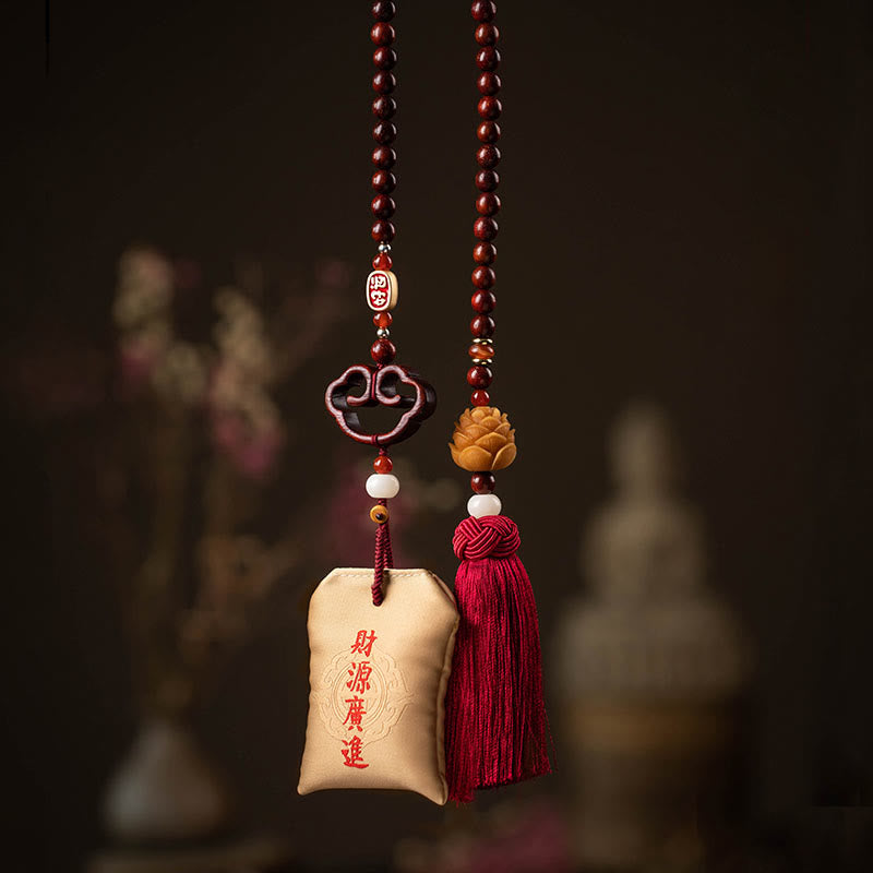 Buddha Stones, tibetisches kleines Blatt, rotes Sandelholz, Lotus, Zinnober, Beutel, Schutzquaste, Auto-Hängedekoration