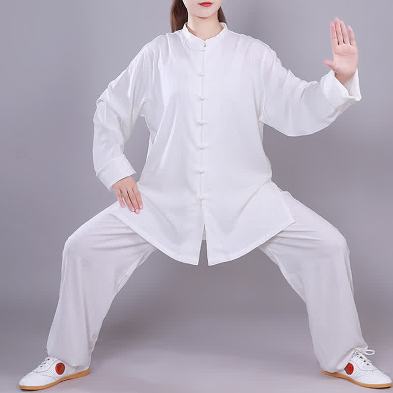 Tai Chi Qigong Meditation Gebet Spirituelle Zen Praxis Unisex Baumwoll-Leinen-Kleidungsset - Weiß - Langarm - US14， UK/AU18，EU46 (3XL)  - image 8