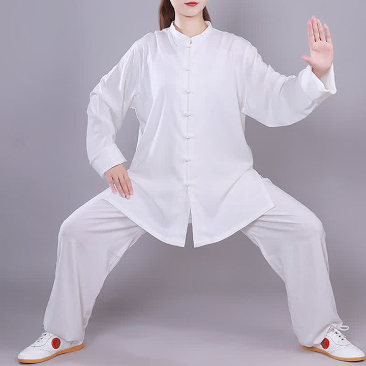 Tai Chi Qigong Meditation Gebet Spirituelle Zen Praxis Unisex Baumwoll-Leinen-Kleidungsset - Weiß - Langarm - US14， UK/AU18，EU46 (3XL)  - image 8