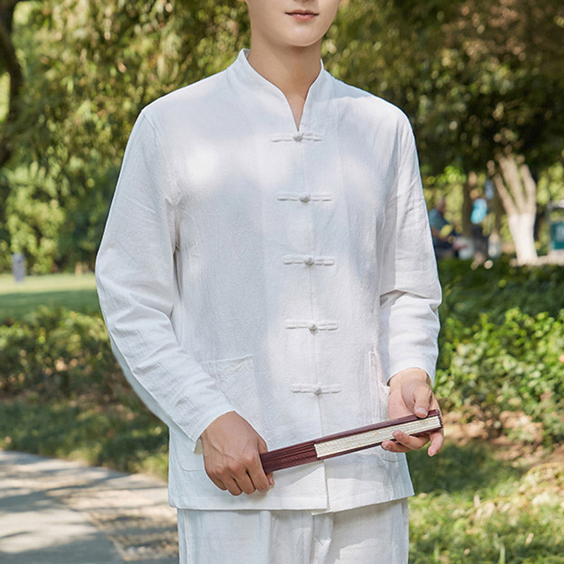 Spirituelle Zen-Praxis, Yoga, Meditation, Gebetskleidung, Baumwoll-Leinen-Herren-Set - Weiß - US/ UK/AU48, EU58 (6XL) - image 8