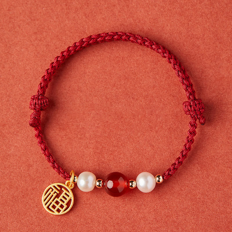 Armband mit Buddha Stonesn, 925er-Sterlingsilber, Glücksbringer, Fu-Charakter, Achat, Perle, rote Schnur - Fu-Charakter – Hohlsilber-Glücksanhänger aus 925er Sterlingsilber (Handgelenkumfang 14–18 cm) - image 10