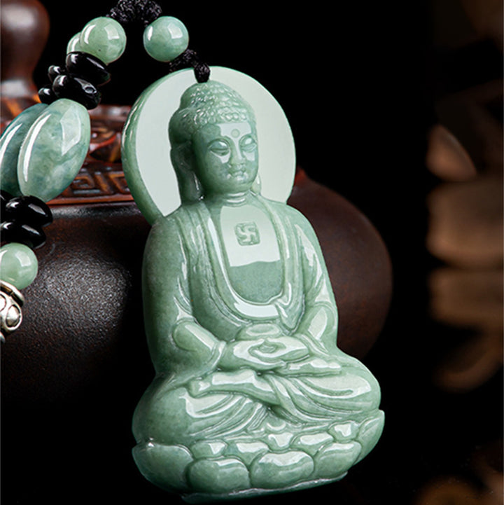 Buddha Stones Amitabha Buddha Jade Amulett Mitgefühl String Halskette