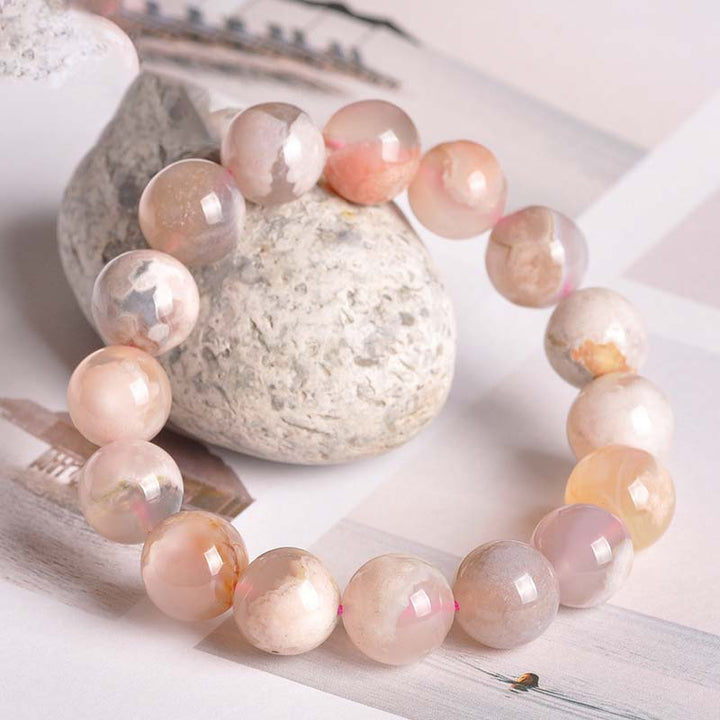 Buddha Stones Sakura-Achat-Friedenssegen-Armband