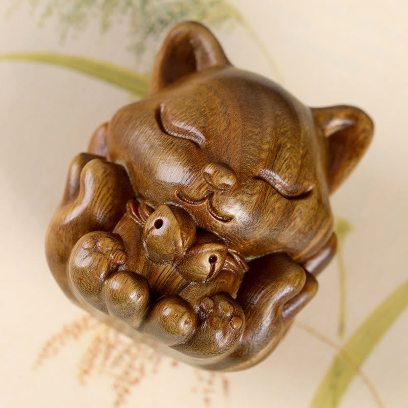 Buddha Stones, Mini-Neunschwänziger Fuchs, Elfenbein, Frucht, Sandelholz, grünes Sandelholz, Segensdekoration