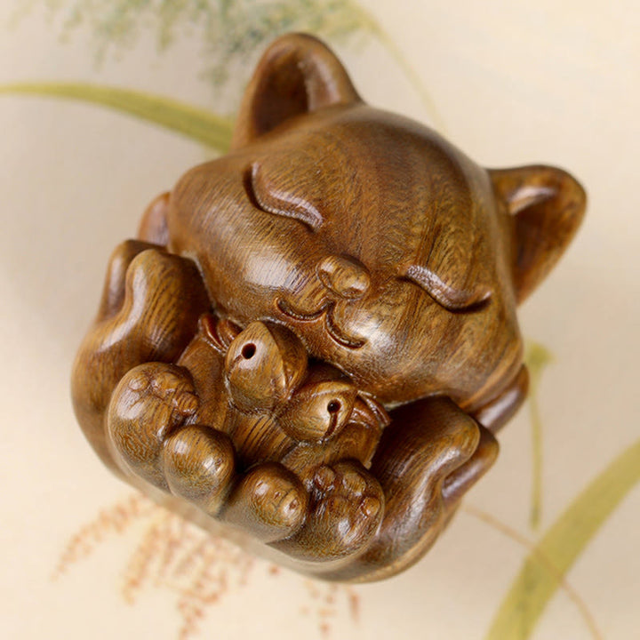 Buddha Stones, Mini-Neunschwänziger Fuchs, Elfenbein, Frucht, Sandelholz, grünes Sandelholz, Segensdekoration