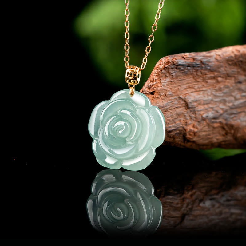 Buddha Stones 18 Karat Goldschnalle 925 Sterling Silber Kette Natürliche Jade Rose Glück Halskette Anhänger - image 4