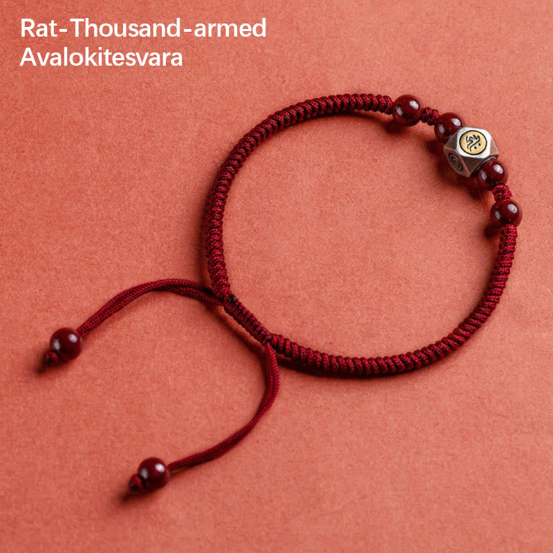 Buddha Stones 925 Sterling Silber Chinesisches Sternzeichen Natal Buddha Zinnober Calm Armband - Ratte-Tausendarmiger Avalokitesvara - Rot (Handgelenkumfang 14–18 cm) - image 1