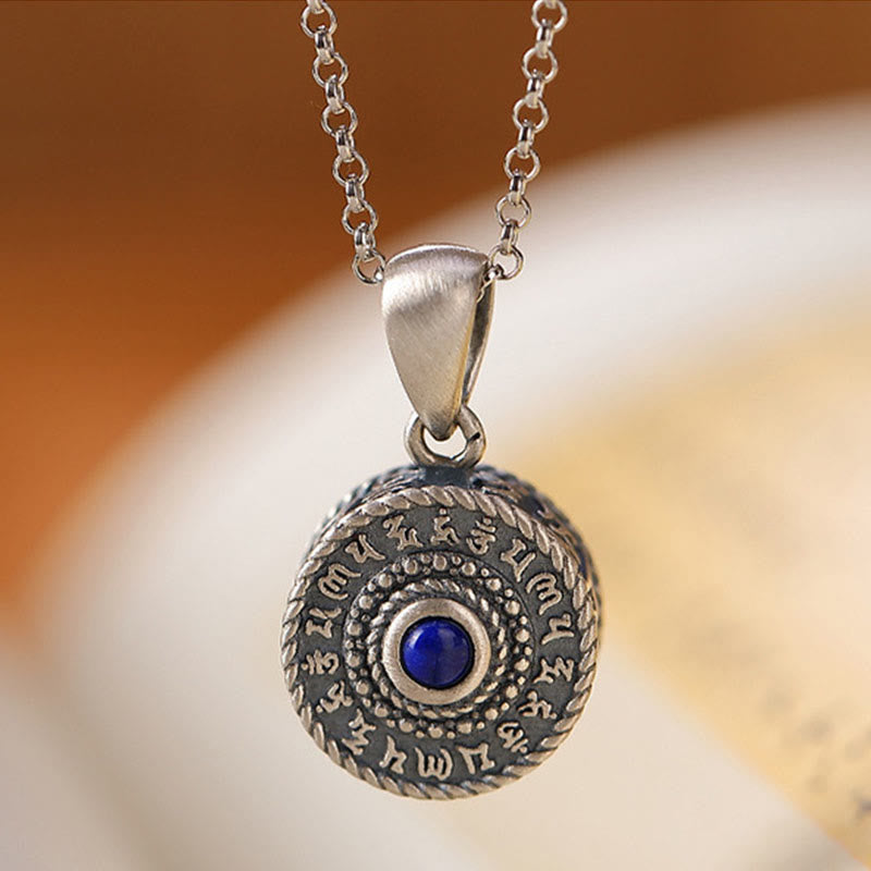 925 Sterling Silber Om Mani Padme Hum Lazurite Love Peace Halskette Anhänger - image 2