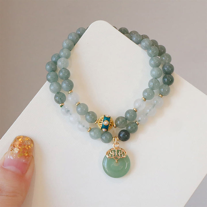 Buddha-Steine, ein- und doppellagiges Jade-Armband mit Friedensschnalle, Glücksbringer