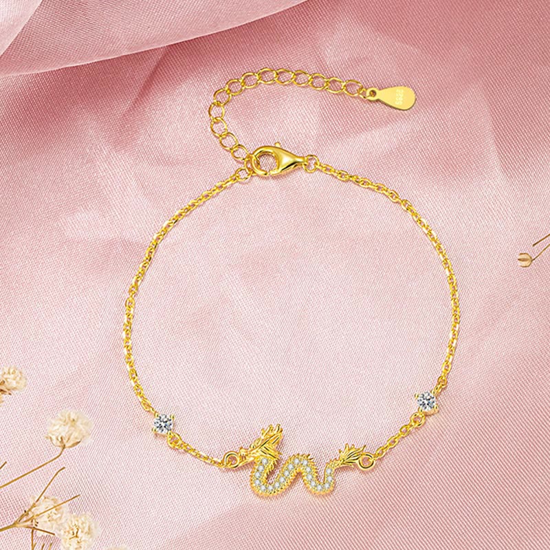 Buddha Stones 925 Sterling Silber Jahr des Drachen verheißungsvoller goldener Drache Glück rotes Seilkettenarmband - image 14