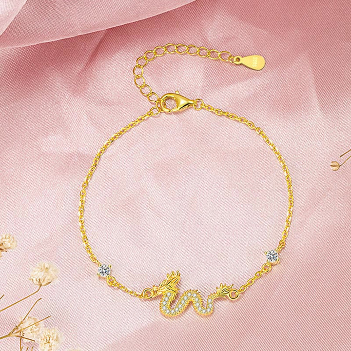 Buddha Stones 925 Sterling Silber Jahr des Drachen verheißungsvoller goldener Drache Glück rotes Seilkettenarmband - image 14