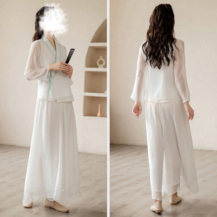 Retro-Gebet Zen spirituelle Meditation Praxis Chiffon Kleidung Damen Set