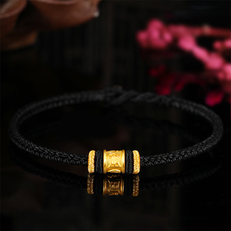 Buddha Stones Tibet 999 Gold Om Mani Padme Hum graviertes Schutz-Glücksperlen-Armband