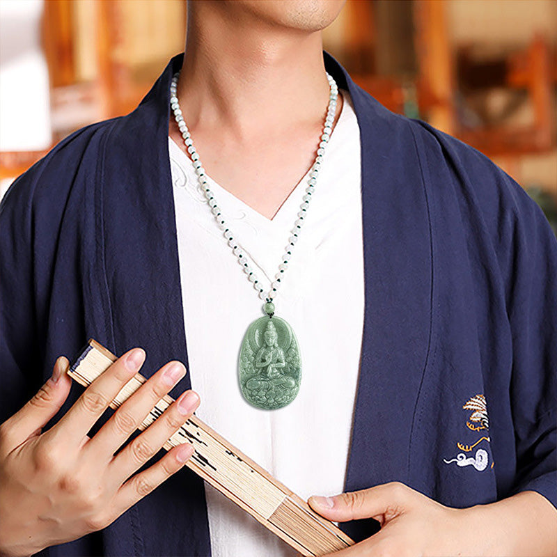 Buddha Stones Natürliche Jade Avalokitesvara Amulett Reichtum Halskette Anhänger - image 4